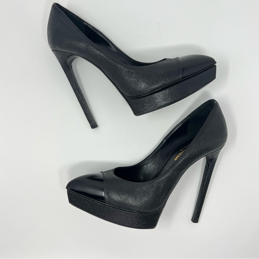 YSL Yves Saint Laurent Leather Tribute Classic Pump Janis Black Y2K Sz 37